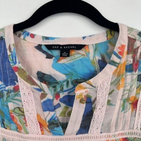 Zac and Rachel Women's Floral Crochet Lace Peasant Top Blouse Multicolor Size XL - Picture 4 of 9